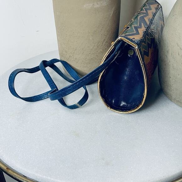 VTG Leather Embossed Giraffe Wildlife Jungle Africa Structured Crossbody Bag - Picture 7 of 12